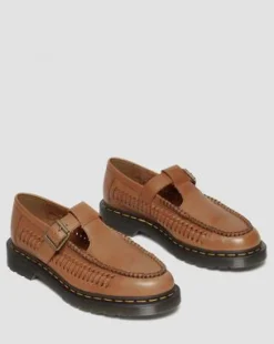 Adrian T-Bar Woven Leather Mary Jane -kengät in British Tan