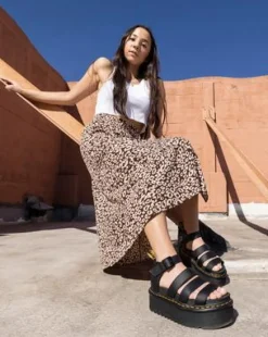 Blaire Quad Hydro Leather Platform Gladiator Sandals in Musta