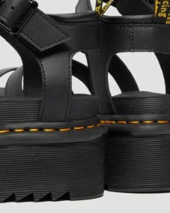Blaire Quad Hydro Leather Platform Gladiator Sandals in Musta