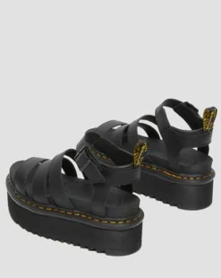 Blaire Quad Hydro Leather Platform Gladiator Sandals in Musta