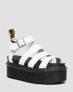 Blaire Quad Hydro Leather Platform Gladiator Sandals in Valkoinen