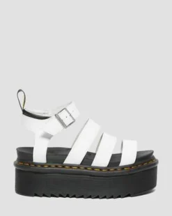 Blaire Quad Hydro Leather Platform Gladiator Sandals in Valkoinen