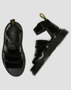 CLARISSA II LEATHER STRAP SANDALS in Musta