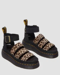 Clarissa Ii Quad Leopard Leather Platform -sandaalit in Vaaleanruskea
