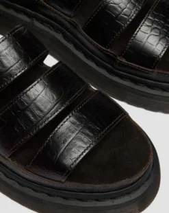 Clarissa Strap Croc Embossed Leather Quad -sandaalit in Tummanruskea
