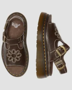 Dunnet Flower Full Grain Leather -sandaalit in Ruskea