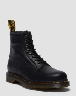 1460 Faux Fur Lined Grizzly Leather Lace Up -maiharit in Musta