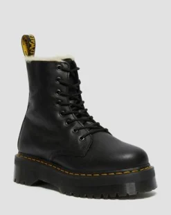 Jadon Faux Fur Lined Leather Platform -maiharit in Musta