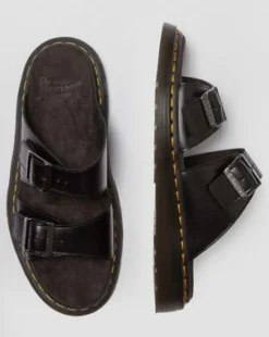 Josef Leather Buckle Slide -sandaalit in Musta