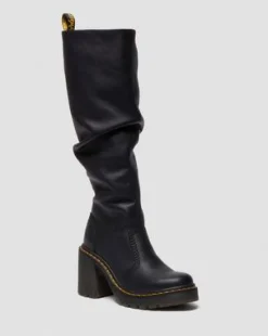 Kasey Virginia Leather Knee High Heeled -maiharit in Musta