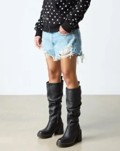 Kasey Virginia Leather Knee High Heeled -maiharit in Musta