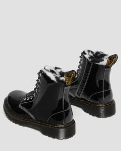 Lasten tekoturkisvuoratut 1460 Serena Patent Faux Fur-Lined -maiharit in Musta