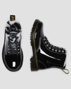 Lasten tekoturkisvuoratut 1460 Serena Patent Faux Fur-Lined -maiharit in Musta