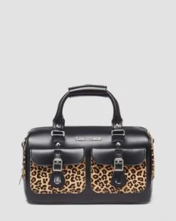Leopard Print Hair-On Top Handle -laukku in Musta