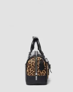 Leopard Print Hair-On Top Handle -laukku in Musta
