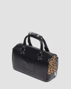 Leopard Print Hair-On Top Handle -laukku in Musta