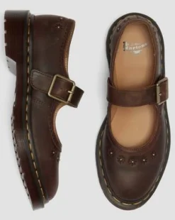 Mary Jane Flower Crazy Horse Leather -kengät in Tummanruskea