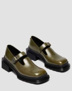 Maybole Mary Jane Square Toe Leather -kengät in Oliivi Vihreä