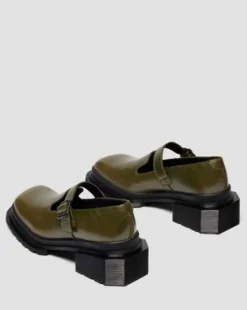 Maybole Mary Jane Square Toe Leather -kengät in Oliivi Vihreä