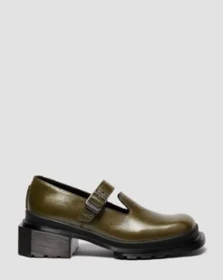 Maybole Mary Jane Square Toe Leather -kengät in Oliivi Vihreä