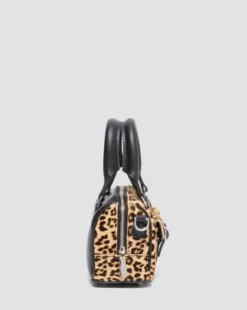 Mini Top Handle Leopard Print -laukku in Musta & Gyldenbrun