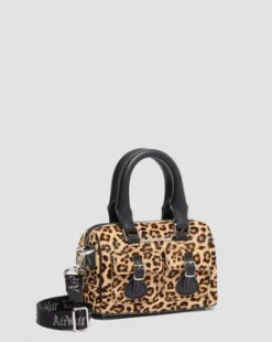 Mini Top Handle Leopard Print -laukku in Musta & Gyldenbrun