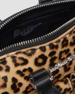 Mini Top Handle Leopard Print -laukku in Musta & Gyldenbrun