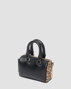 Mini Top Handle Leopard Print -laukku in Musta & Gyldenbrun