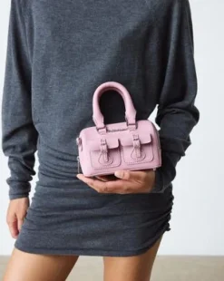 Mini Top Handle Patent Leather -laukku in Dusty Rose Pink