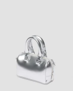 Mini Top Handle Silver Metallic Patent Lamper -laukku in Hopea