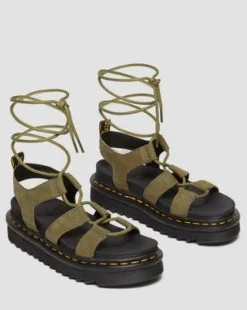 Nartilla Tumbled Nubuck Leather Gladiator -sandaalit in Muted Olive