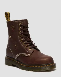 1460 Pascal Flower Grizzly Leather -maiharit in Tummanruskea