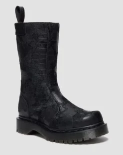 Rejena Hair On Croc Emboss Leather -saappaat in Musta