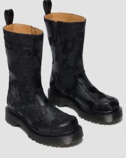 Rejena Hair On Croc Emboss Leather -saappaat in Musta