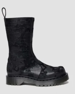 Rejena Hair On Croc Emboss Leather -saappaat in Musta