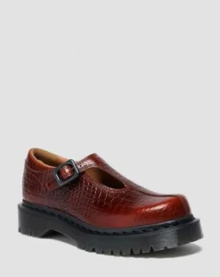 Rejena Mary Jane Croc Emboss Leather -kengät in Ruskea
