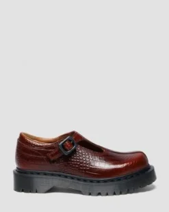 Rejena Mary Jane Croc Emboss Leather -kengät in Ruskea