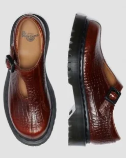 Rejena Mary Jane Croc Emboss Leather -kengät in Ruskea