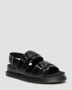 San Two Strap Croc Embossed Leather -sandaalit in Tummanruskea