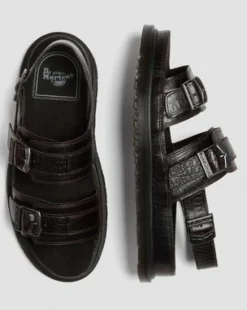 San Two Strap Croc Embossed Leather -sandaalit in Tummanruskea