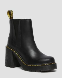 Spence Leather Flared Heel Chelsea Boots in Musta