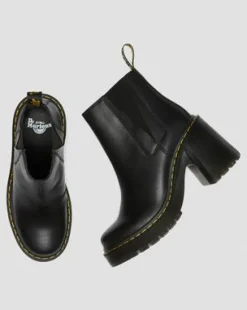 Spence Leather Flared Heel Chelsea Boots in Musta