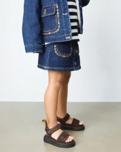 Toddler Flower Debossed Nubuck Strap -sandaalit in Tummanruskea