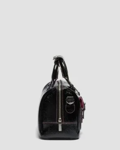 Top Handle Distressed Patent Leather Bag in Musta