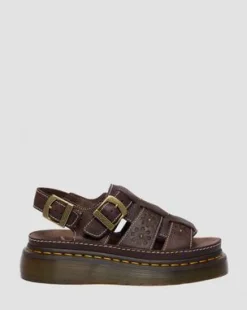 Wrenlie Open Toe Grizzly Leather Fisherman Platform -sandaalit in Tummanruskea
