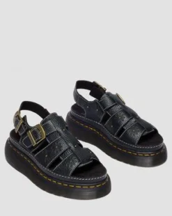 Wrenlie Open Toe Nappa Leather Fisherman Platform -sandaalit in Musta