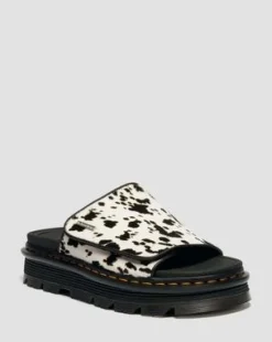 Zebzag Dalmatian Hair On Leather Platform Slides -sandaalit in Kerma & Musta