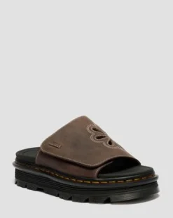 Zebzag Flower Crazy Horse Leather Slides -sandaalit in Tummanruskea