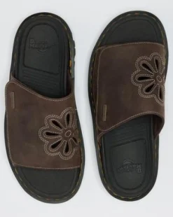 Zebzag Flower Crazy Horse Leather Slides -sandaalit in Tummanruskea